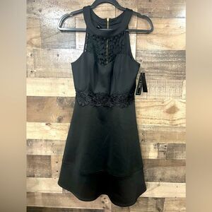 NWT A. BYER Lace Trim Fit & Flare Dress Black